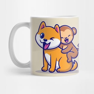 Cute Dog And Monkey Cartoon Mug